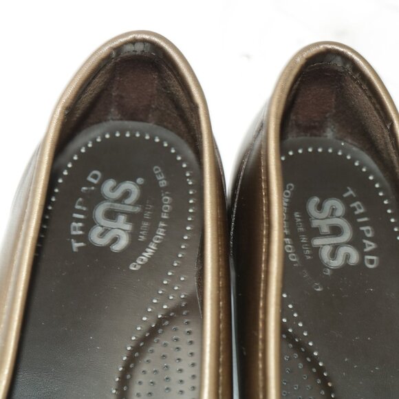 SAS Womens Metro Loafer Size 9 SLIM Bronze Gold Leather Bit Strap Flat Slip On - Picture 10 of 12